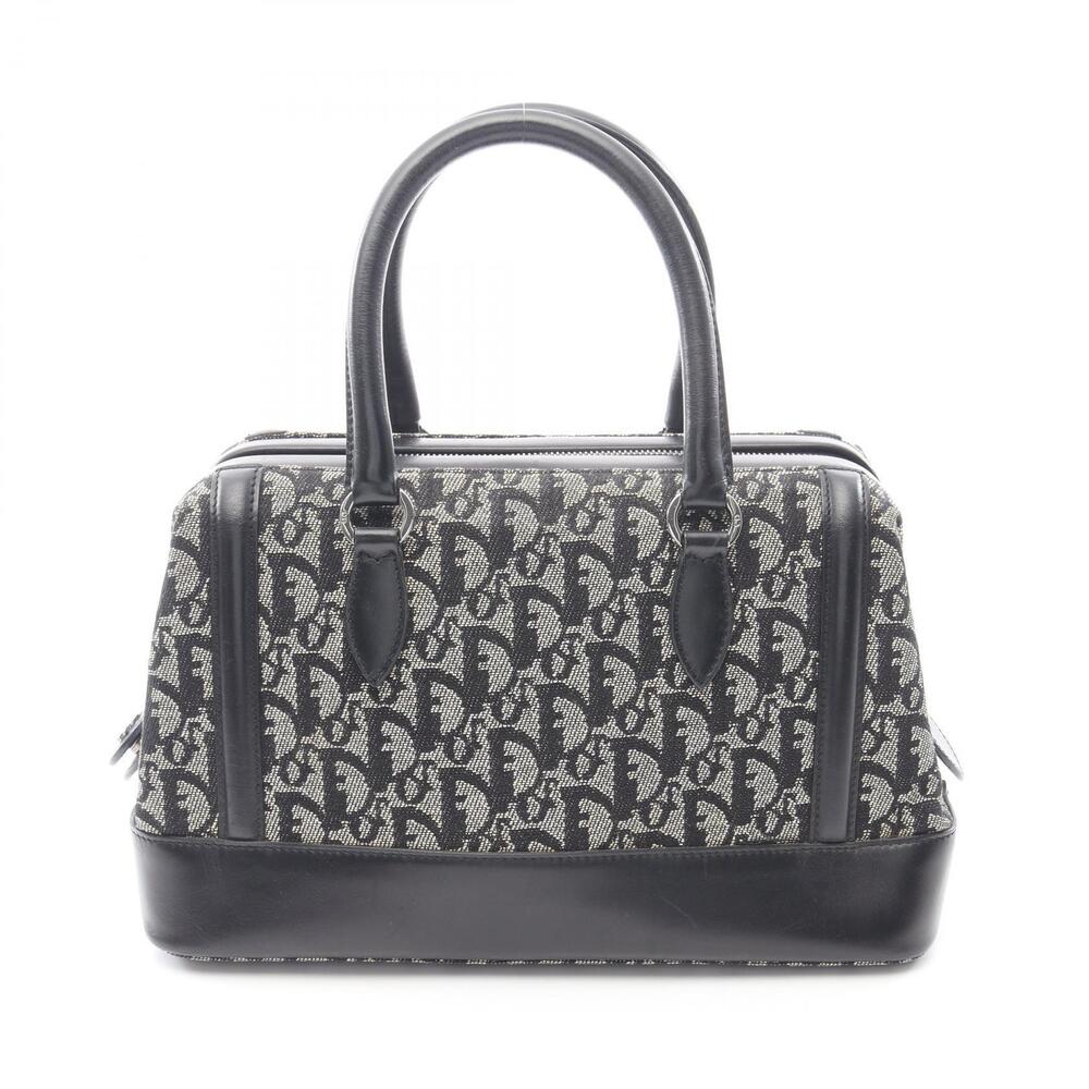 Christian Dior Trotter Handbag Canvas Leather Beige Cream Black